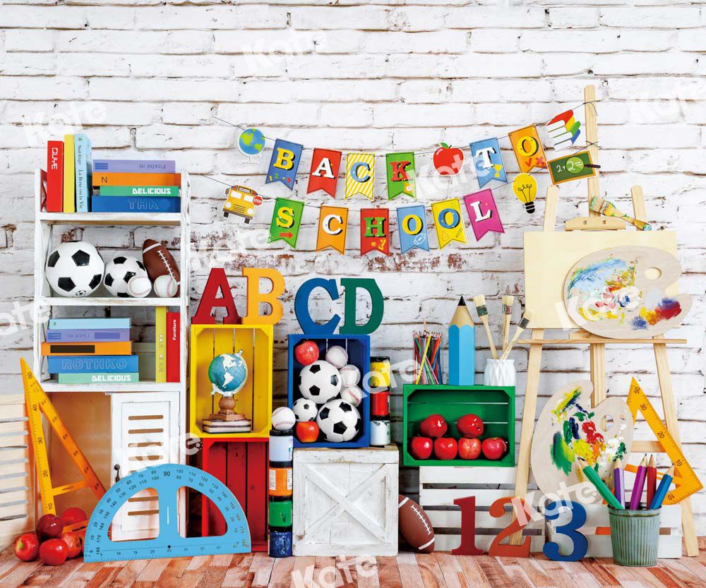 Kate Back to School Backdrop Painter Football White Brick Wall Designed by Emetselch - Kate Backdrop AU