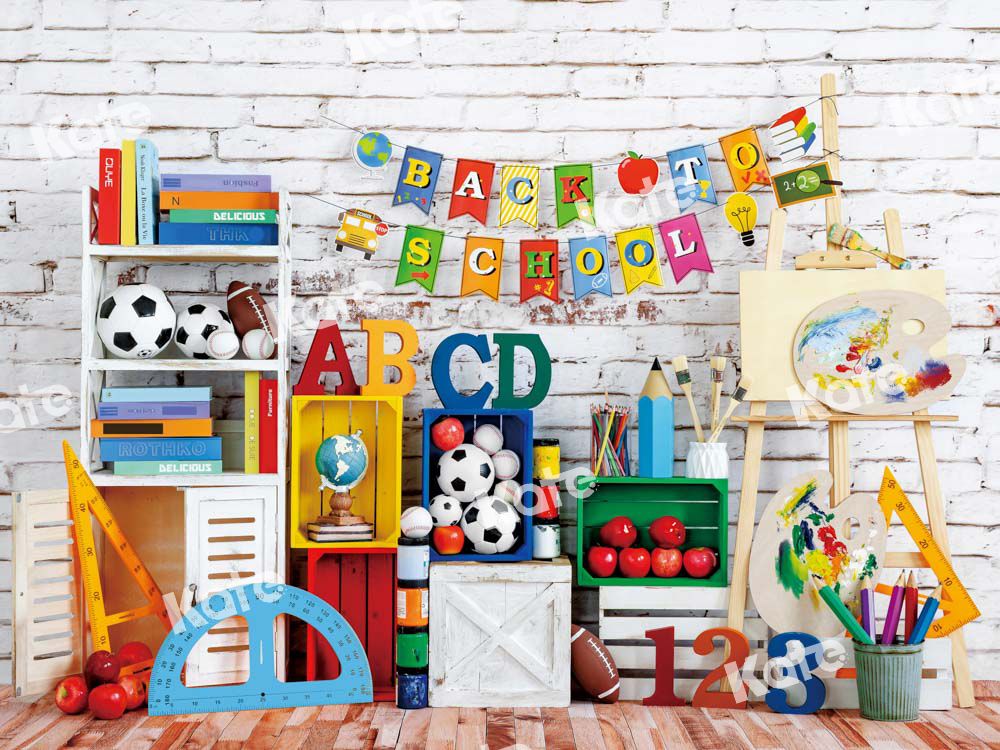 Kate Back to School Backdrop Painter Football White Brick Wall Designed by Emetselch - Kate Backdrop AU