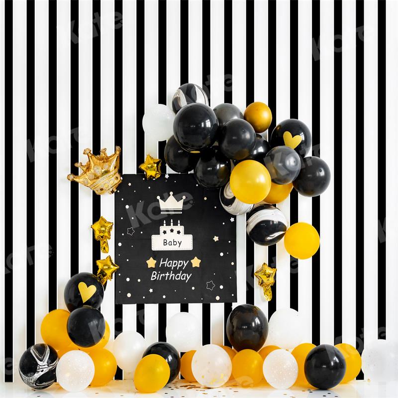 Kate Birthday Balloon Backdrop Black and White Stripes for Photography - Kate Backdrop AU