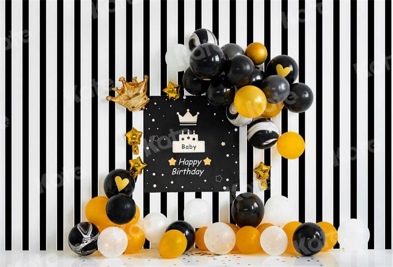 Kate Birthday Balloon Backdrop Black and White Stripes for Photography