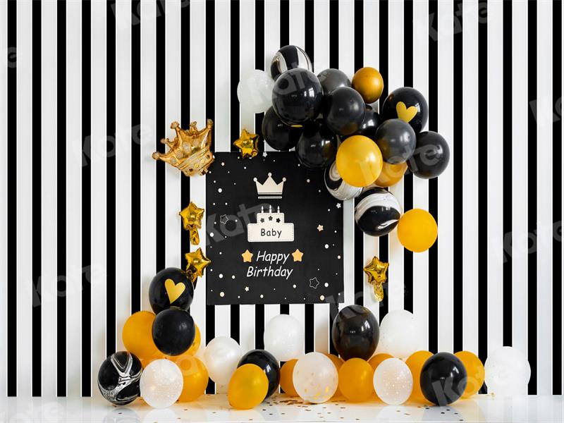 Kate Birthday Balloon Backdrop Black and White Stripes for Photography - Kate Backdrop AU