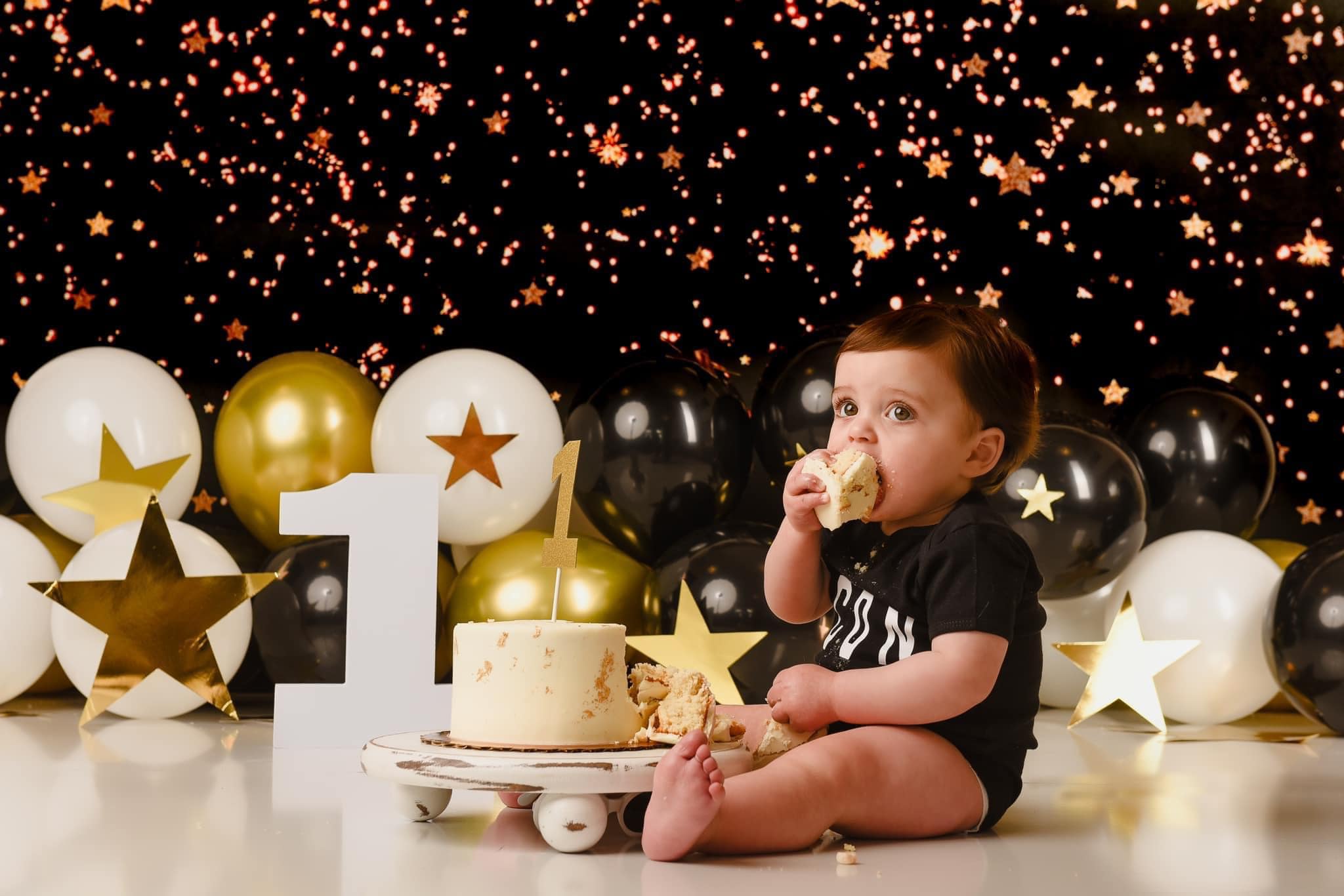 Kate Black Golden Stars Bokeh Children Backdrop Designed by Jerry_sina - Kate Backdrop AU