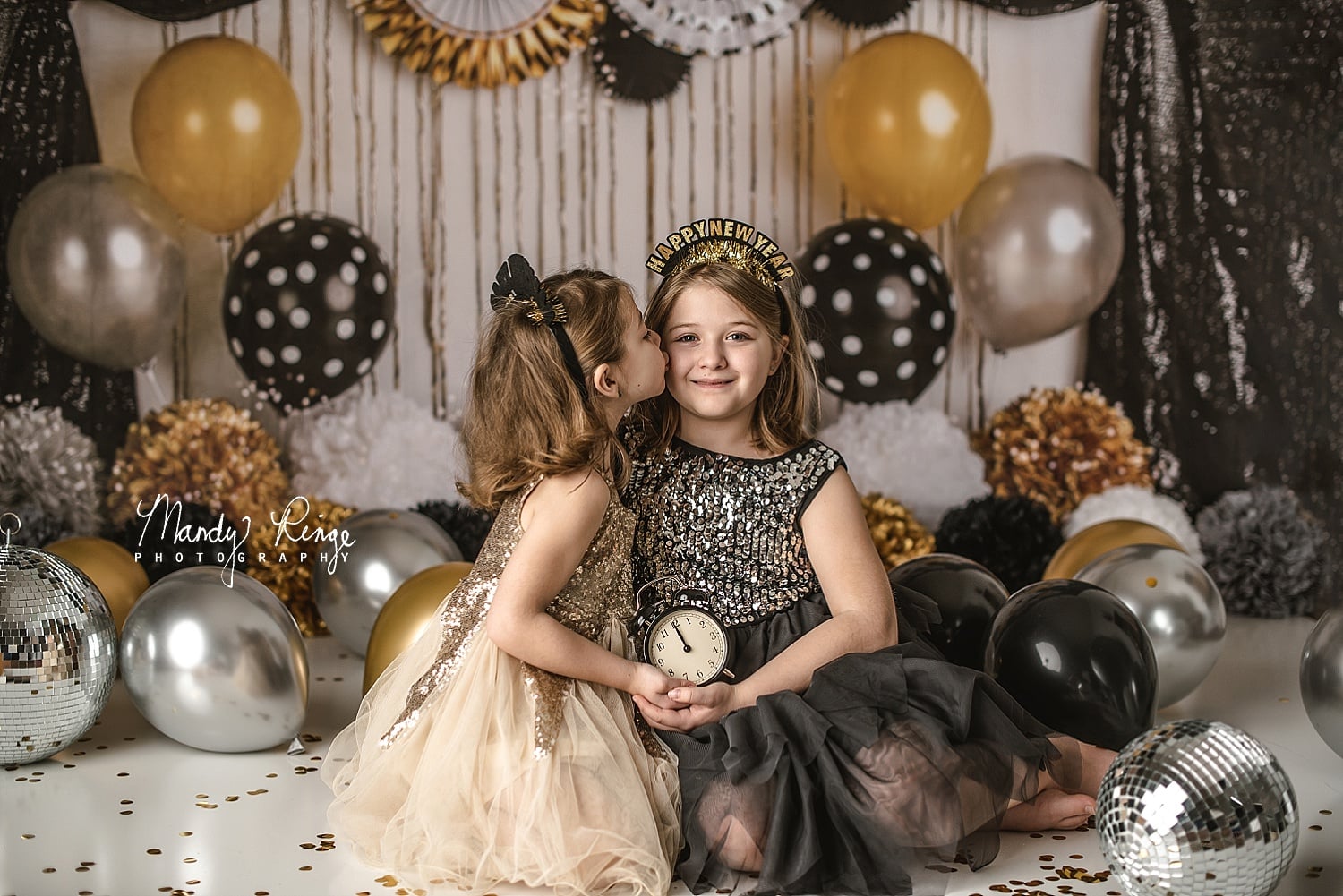 Kate Black and Gold New Year Eve Party Backdrop Designed By Mandy Ringe Photography