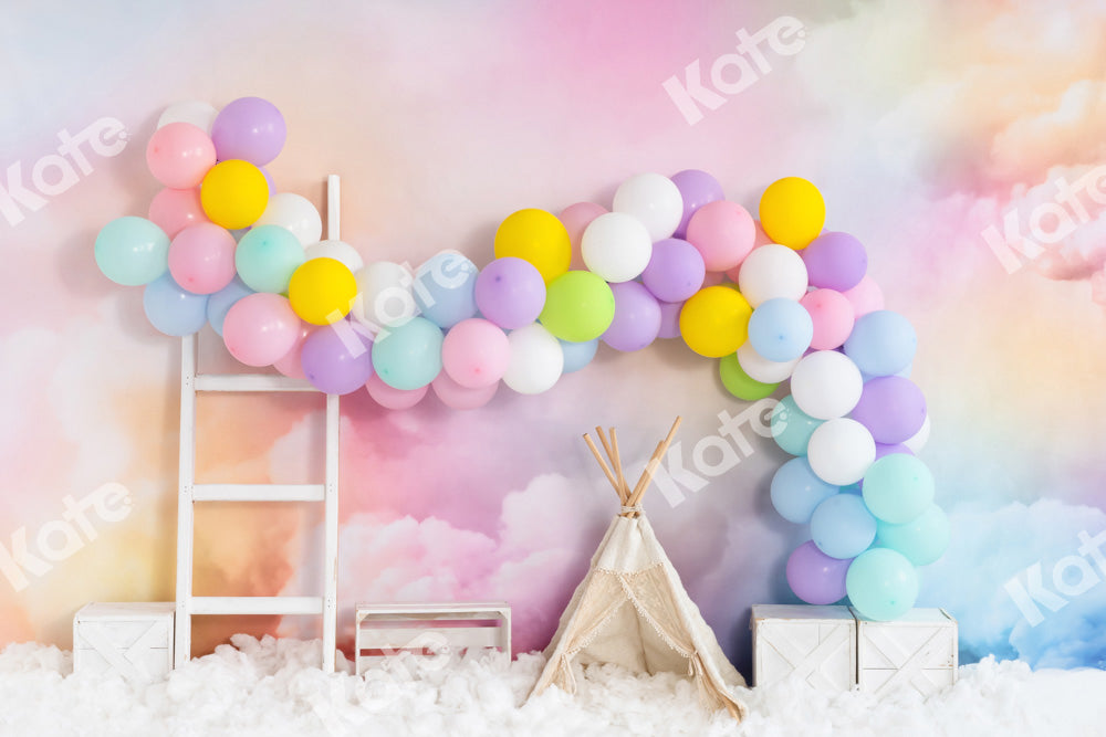 Kate Cake Smash Backdrop Fantastic Colorful Cloud Balloons Tent Designed by Emetselch - Kate Backdrop AU