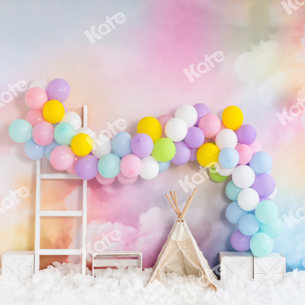Kate Cake Smash Backdrop Fantastic Colorful Cloud Balloons Tent Designed by Emetselch - Kate Backdrop AU