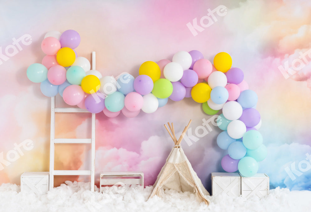 Kate Cake Smash Backdrop Fantastic Colorful Cloud Balloons Tent Designed by Emetselch - Kate Backdrop AU