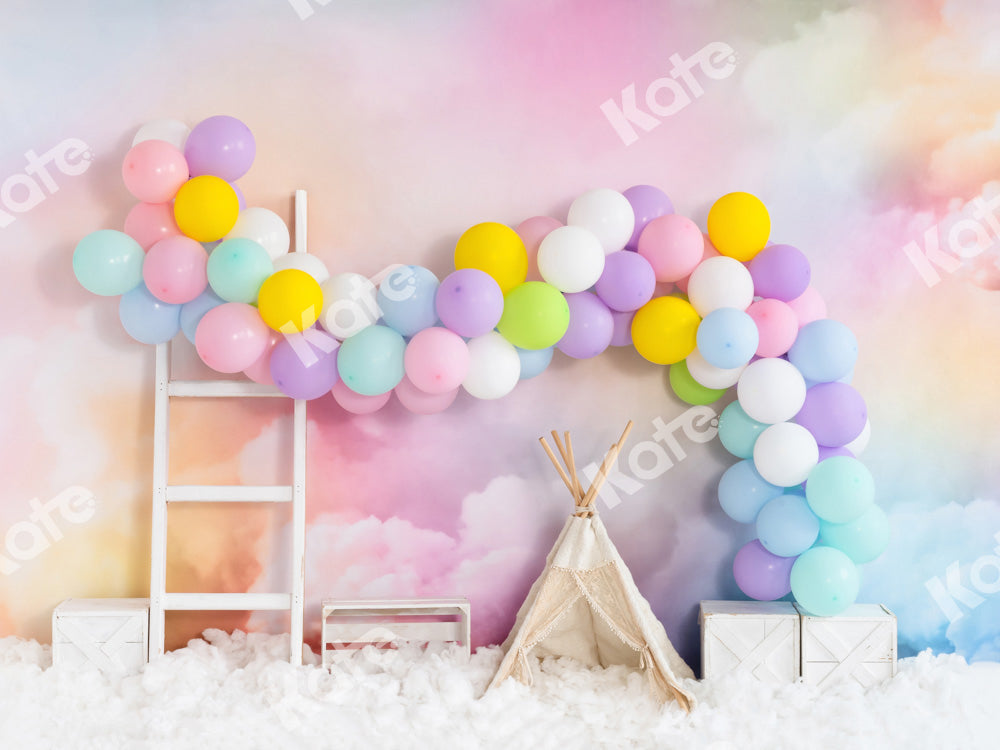 Kate Cake Smash Backdrop Fantastic Colorful Cloud Balloons Tent Designed by Emetselch - Kate Backdrop AU