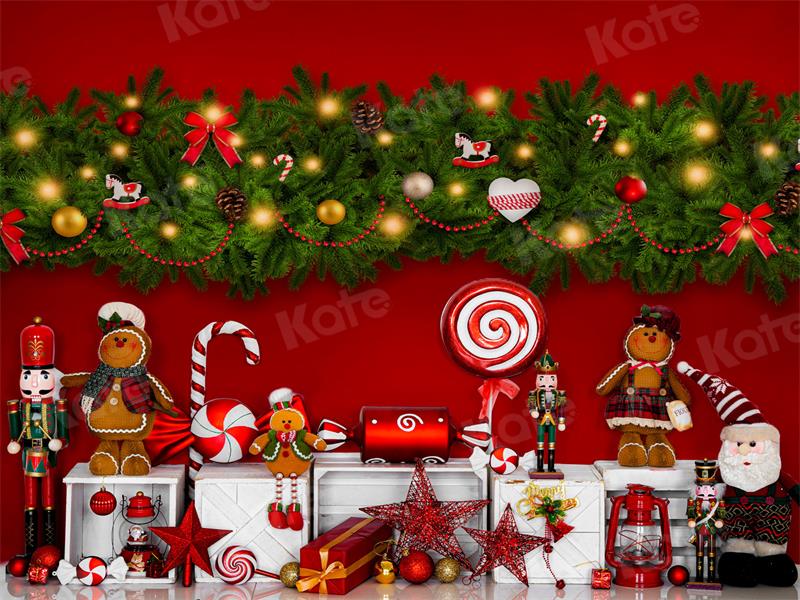 Kate Christmas Candy Backdrop Gingerbread Red for Photography