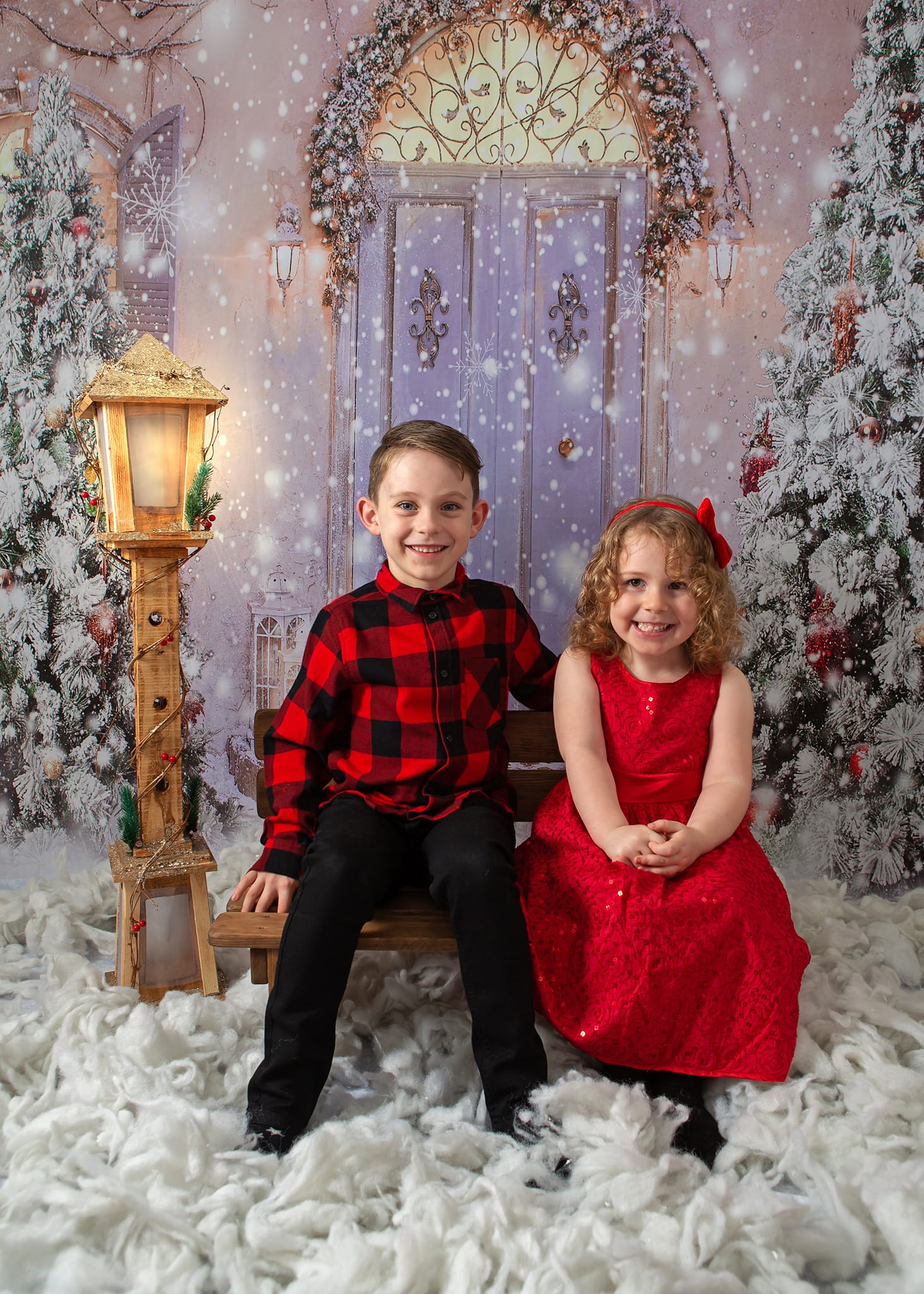 Kate Christmas Door Front Snow Backdrop for Photography