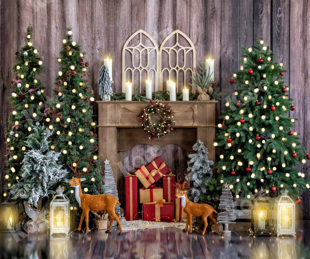 Kate Christmas Tree Window Backdrop Wood Grain Candle Designed by Emetselch - Kate Backdrop AU