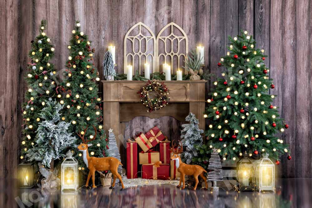 Kate Christmas Tree Window Backdrop Wood Grain Candle Designed by Emetselch - Kate Backdrop AU