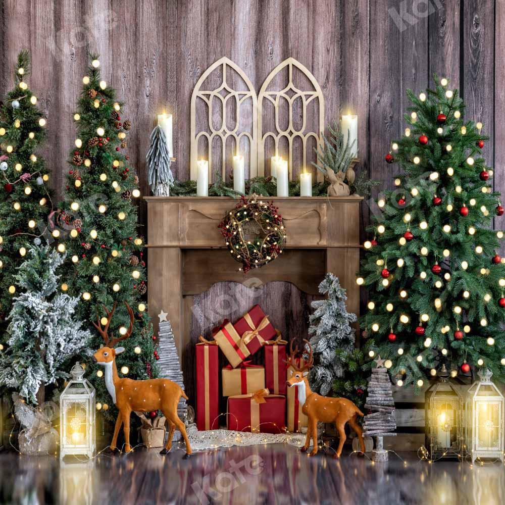 Kate Christmas Tree Window Backdrop Wood Grain Candle Designed by Emetselch - Kate Backdrop AU