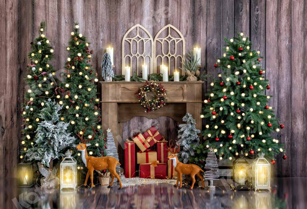 Kate Christmas Tree Window Backdrop Wood Grain Candle Designed by Emetselch - Kate Backdrop AU