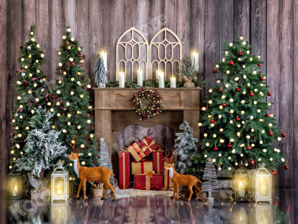 Kate Christmas Tree Window Backdrop Wood Grain Candle Designed by Emetselch - Kate Backdrop AU