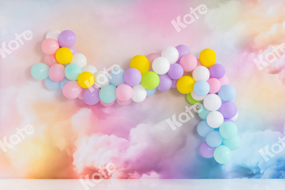 Kate Fantasy Colorful Clouds Backdrop Balloon Cake Smash Designed by Emetselch - Kate Backdrop AU