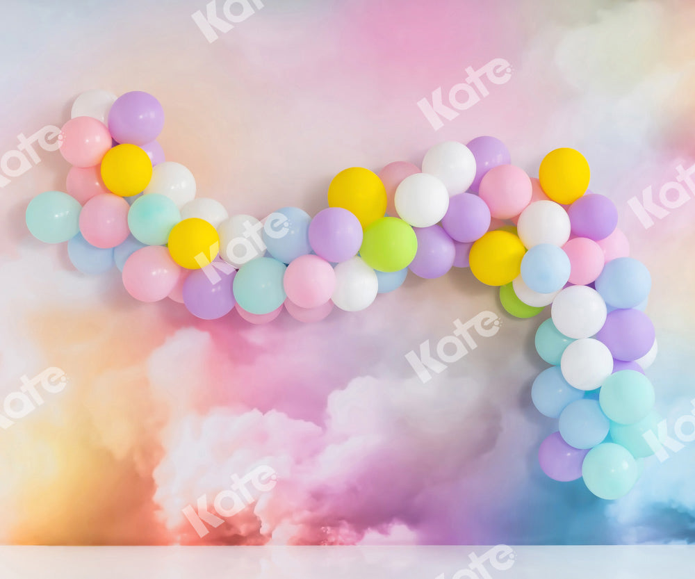Kate Fantasy Colorful Clouds Backdrop Balloon Cake Smash Designed by Emetselch - Kate Backdrop AU