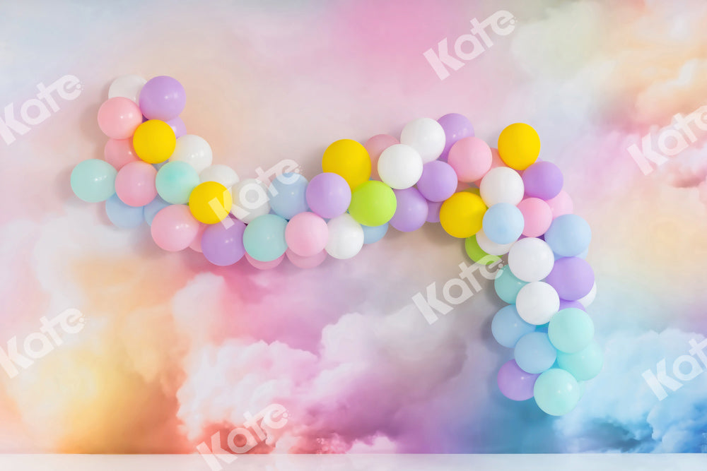 Kate Fantasy Colorful Clouds Backdrop Balloon Cake Smash Designed by Emetselch - Kate Backdrop AU