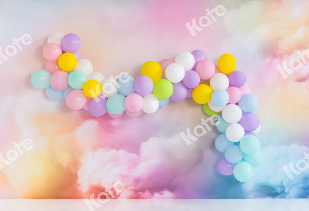 Kate Fantasy Colorful Clouds Backdrop Balloon Cake Smash Designed by Emetselch - Kate Backdrop AU
