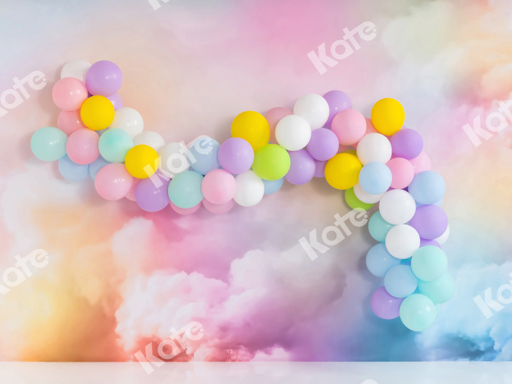 Kate Fantasy Colorful Clouds Backdrop Balloon Cake Smash Designed by Emetselch - Kate Backdrop AU