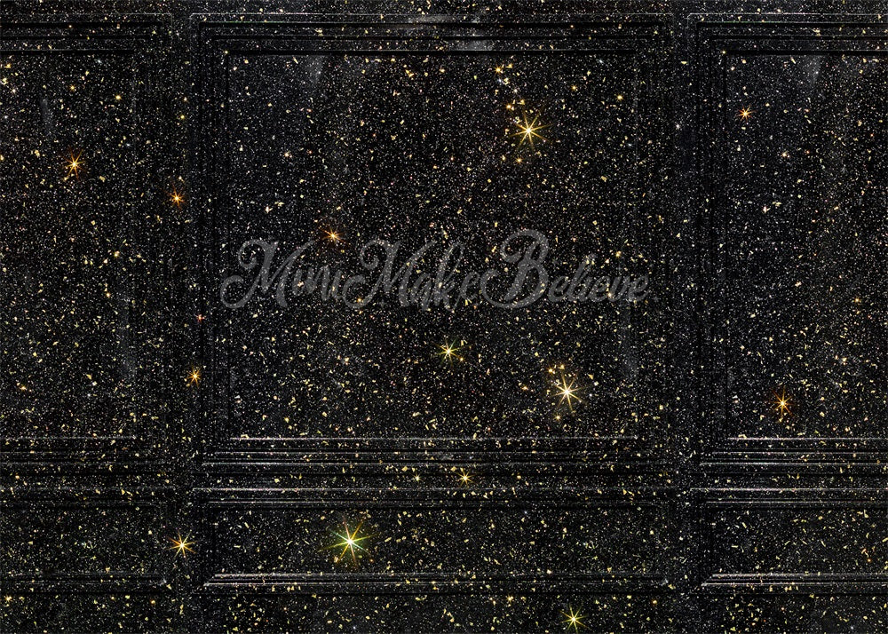 Kate Glitter Stars Backdrop Black Gold Wall New Years Wedding Designed by Mini MakeBelieve