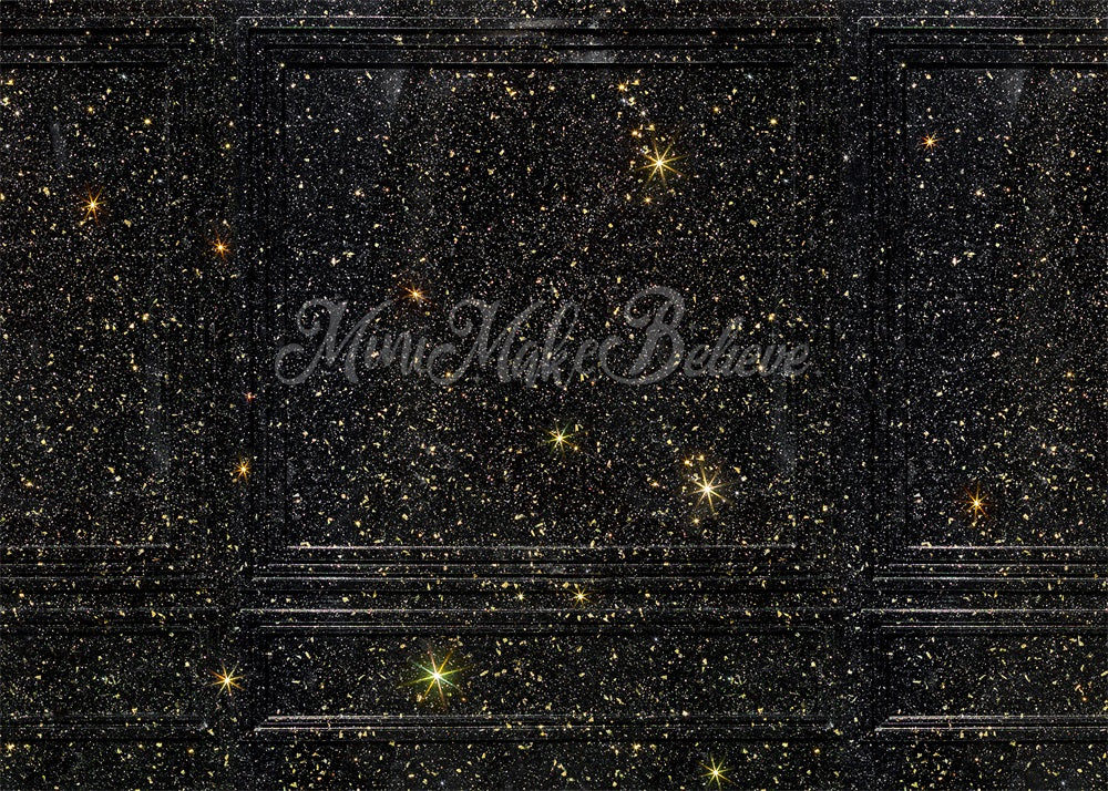 Kate Glitter Stars Backdrop Black Gold Wall New Years Wedding Designed by Mini MakeBelieve - Kate Backdrop AU