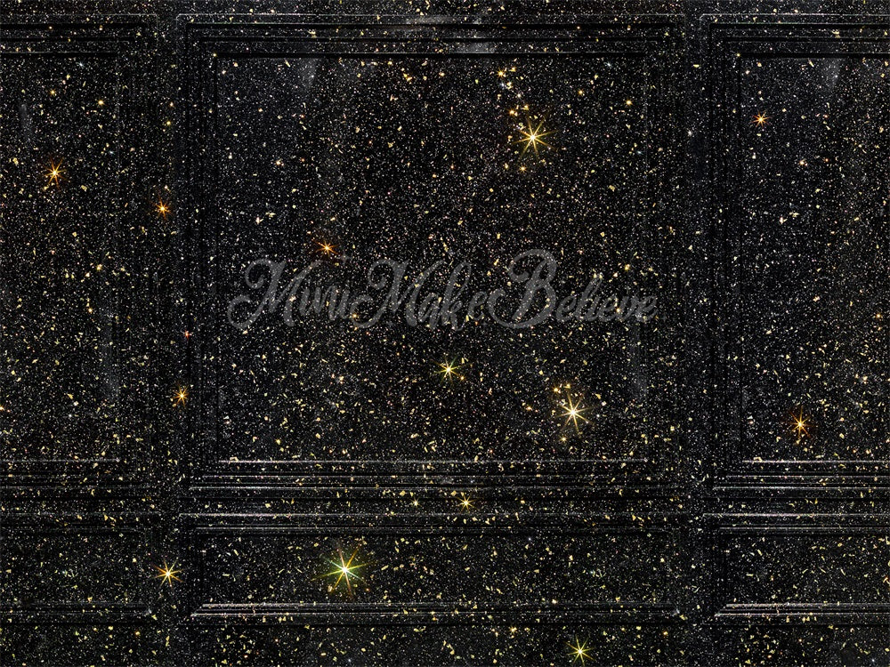 Kate Glitter Stars Backdrop Black Gold Wall New Years Wedding Designed by Mini MakeBelieve