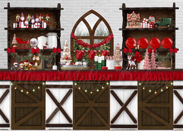 Kate Holiday Christmas Kitchen Backdrop Baking Colorful Designed by Mini MakeBelieve - Kate Backdrop AU