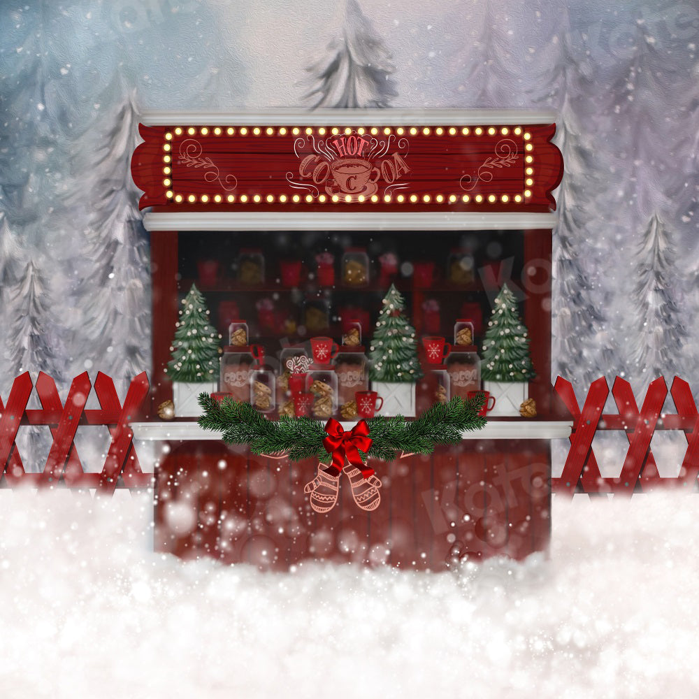 Kate Hot Cocoa Backdrop Winter Forest Snow Gingerbread for Photography