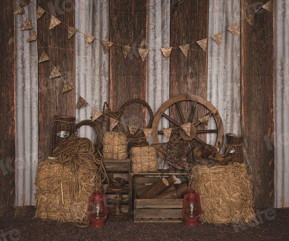 Kate Retro Autumn Backdrop Haystack Wood for Photography