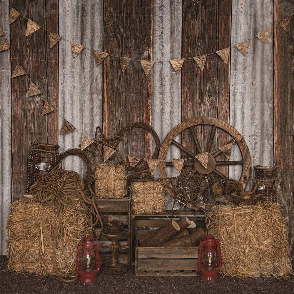 Kate Retro Autumn Backdrop Haystack Wood for Photography