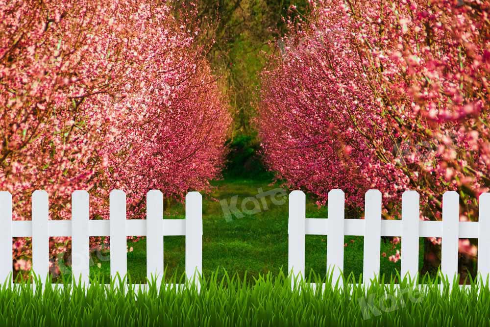 Kate Spring Backdrop Pink Tree Fence Garden Flower Designed by Chain Photography - Kate Backdrop AU