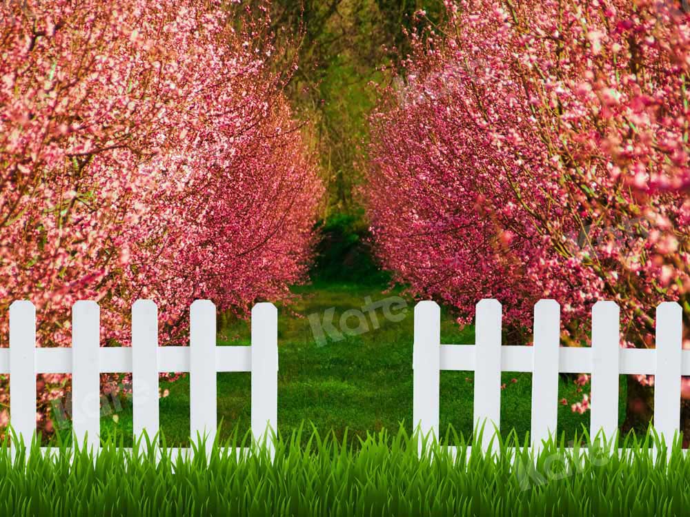 Kate Spring Backdrop Pink Tree Fence Garden Flower Designed by Chain Photography - Kate Backdrop AU