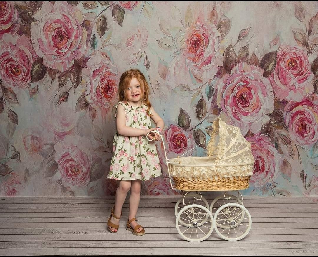 Kate Fine Art Backdrop Pink Flower Floral Oil Painting for Photography