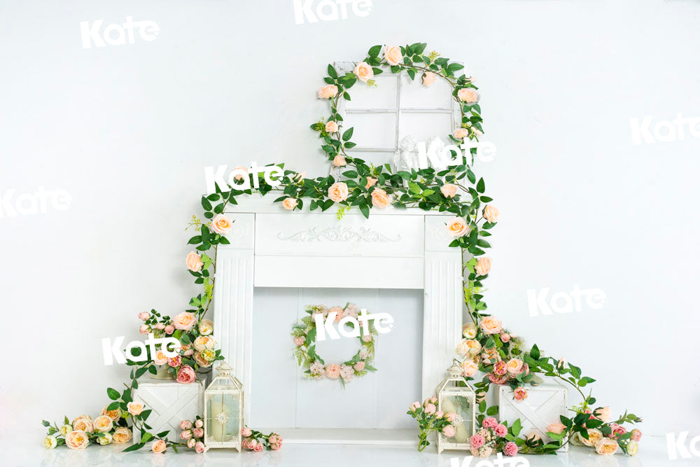 Kate Spring White Backdrop Boho Fireplace Flower Designed by Emetselch - Kate Backdrop AU