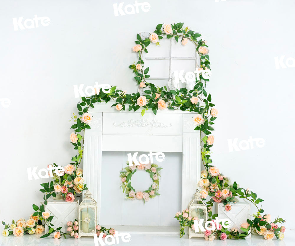 Kate Spring White Backdrop Boho Fireplace Flower Designed by Emetselch - Kate Backdrop AU