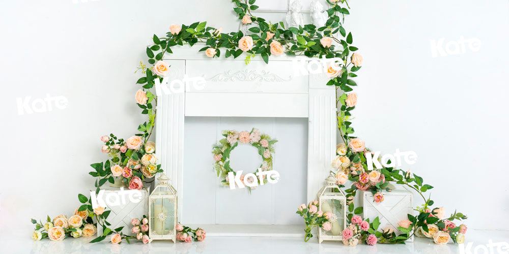 Kate Spring White Backdrop Boho Fireplace Flower Designed by Emetselch - Kate Backdrop AU