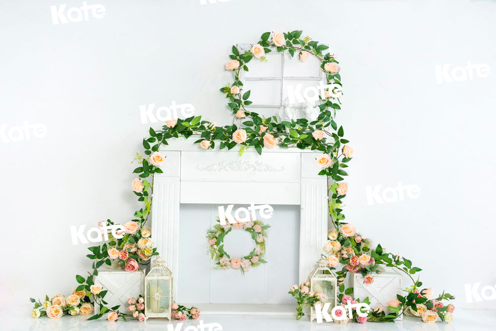 Kate Spring White Backdrop Boho Fireplace Flower Designed by Emetselch