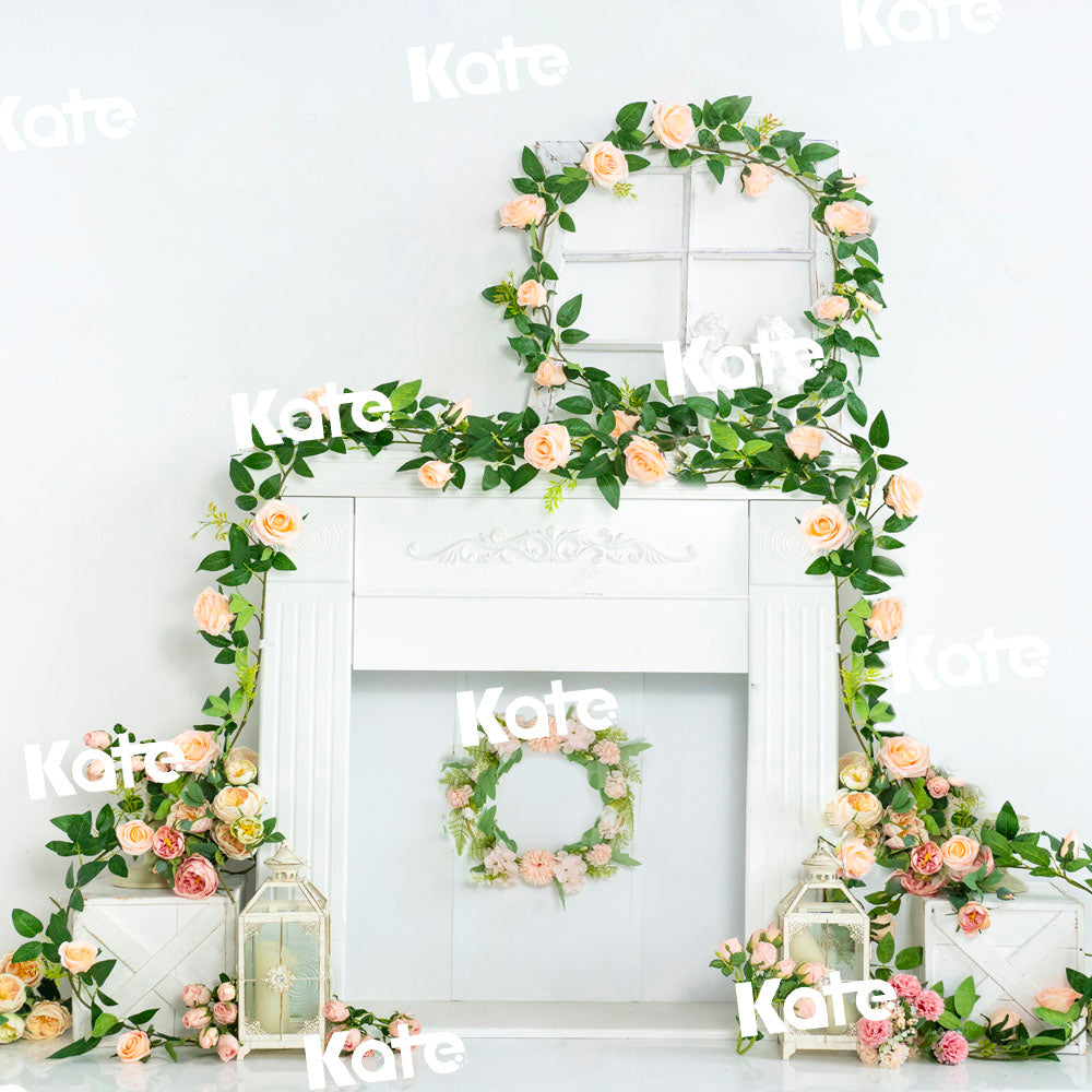 Kate Spring White Backdrop Boho Fireplace Flower Designed by Emetselch