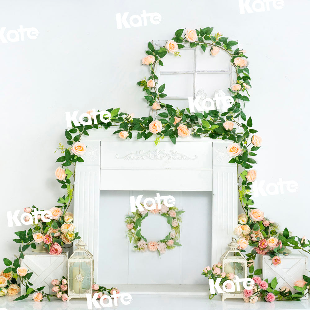 Kate Spring White Backdrop Boho Fireplace Flower Designed by Emetselch - Kate Backdrop AU