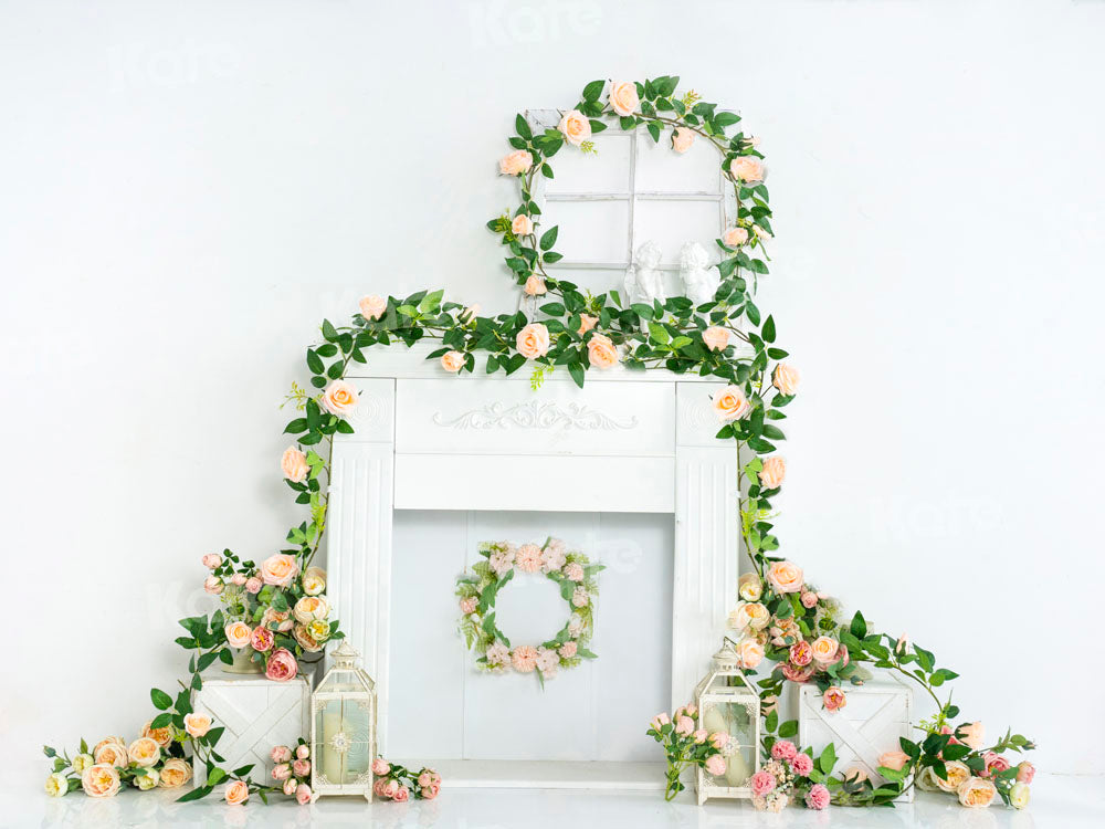 Kate Spring White Backdrop Boho Fireplace Flower Designed by Emetselch - Kate Backdrop AU