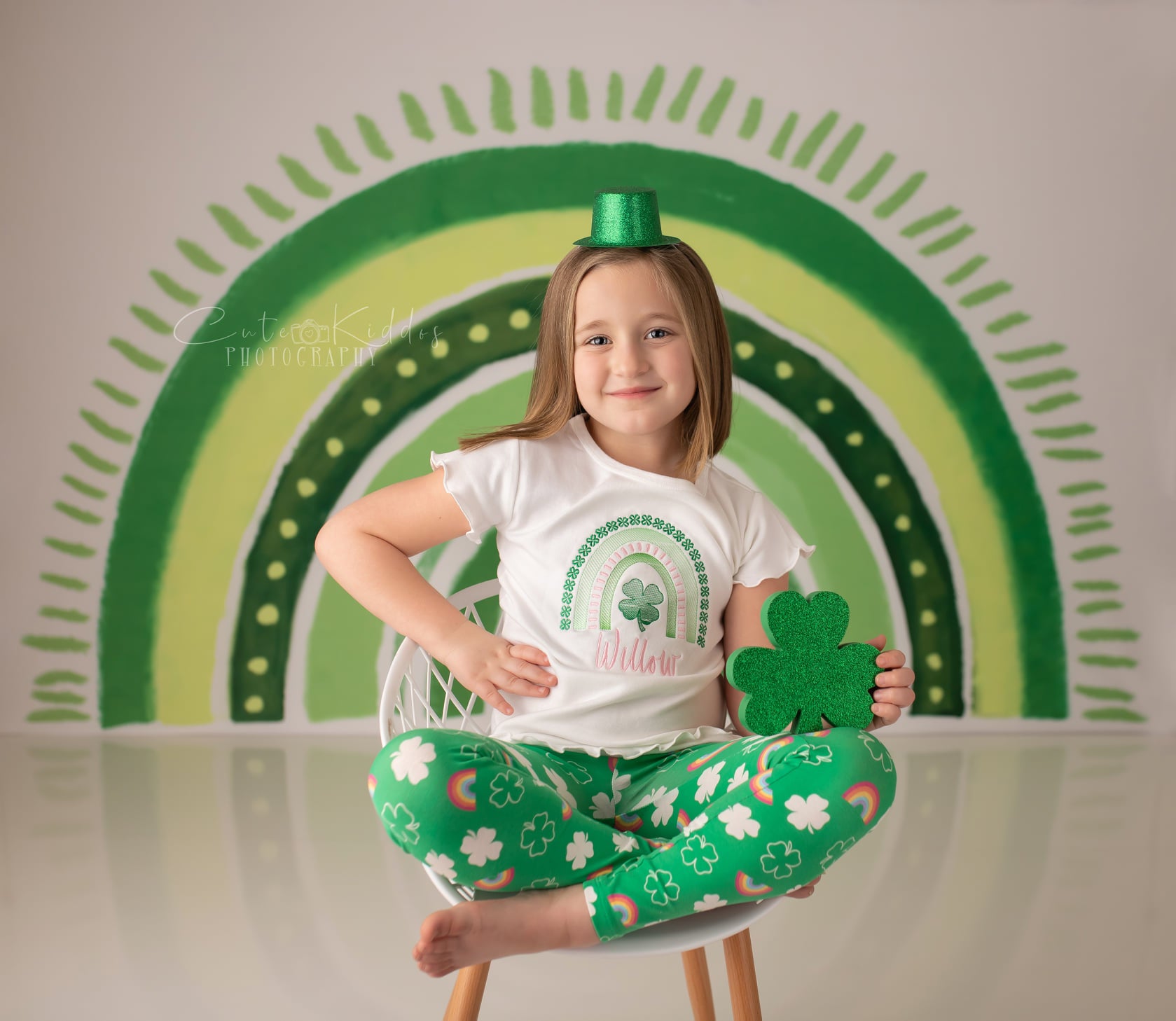 Kate St.Patrick's Day Backdrop Rainbow Green Lucky Clover Designed by GQ - Kate Backdrop AU