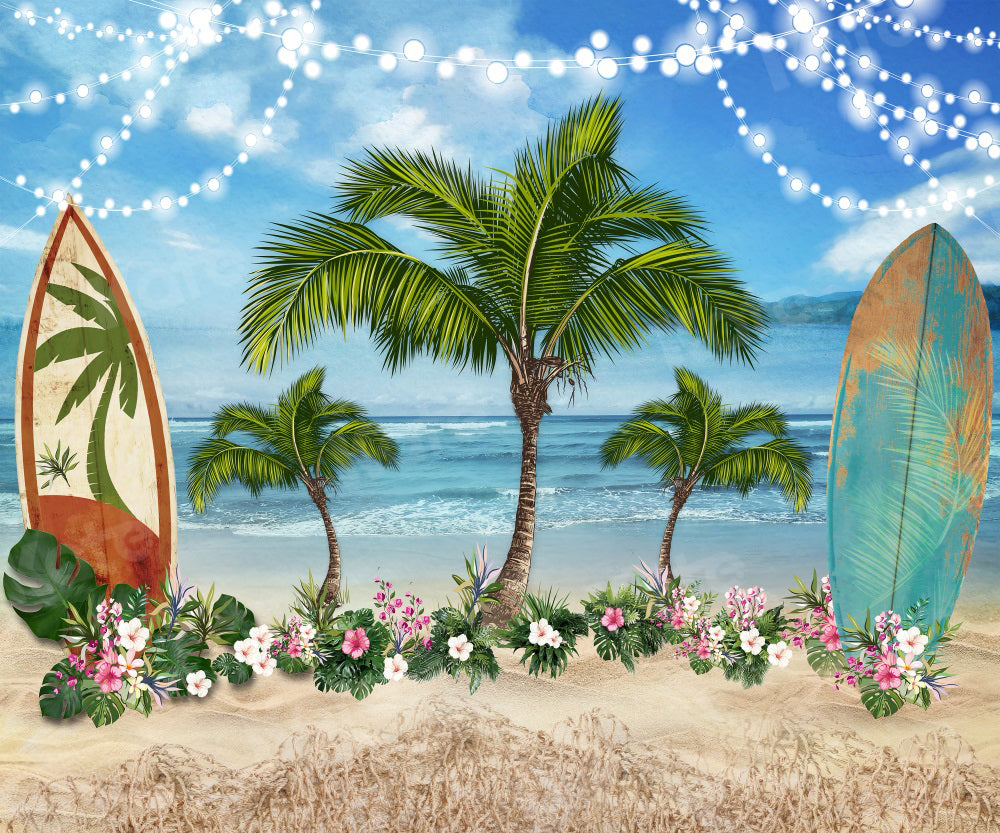 Kate Summer Seaside Backdrop Floral Surfboard Tree for Photography - Kate Backdrop AU