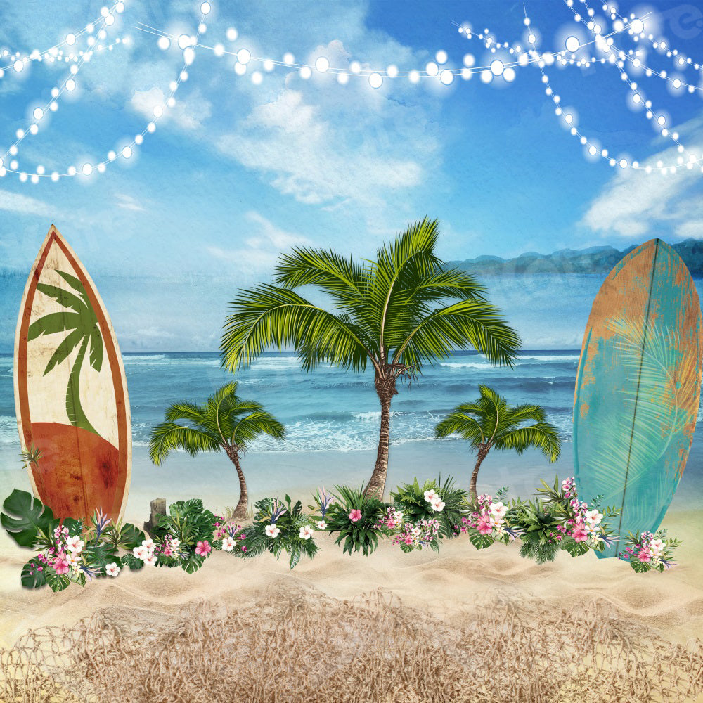 Kate Summer Seaside Backdrop Floral Surfboard Tree for Photography - Kate Backdrop AU