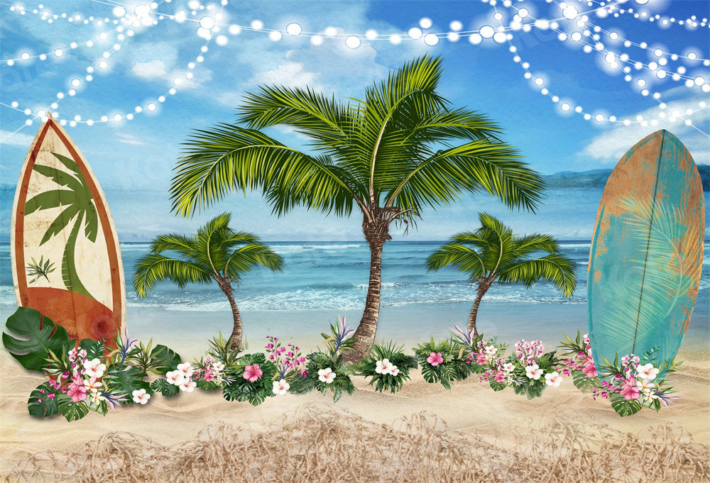 Kate Summer Seaside Backdrop Floral Surfboard Tree for Photography - Kate Backdrop AU