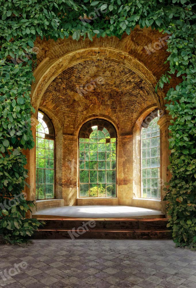 Kate Summer Window Backdrop Architecture Green Plants Designed by Chain Photography