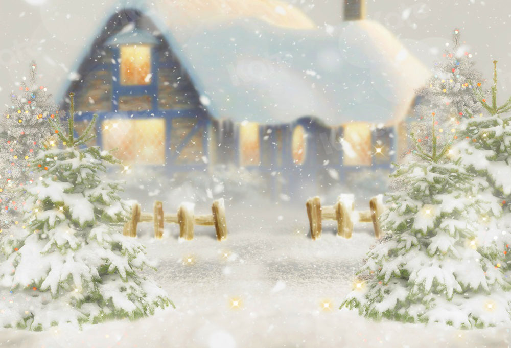 Kate Winter Backdrop Heavy Snow Cabin Christmas Tree Light for Photography - Kate Backdrop AU