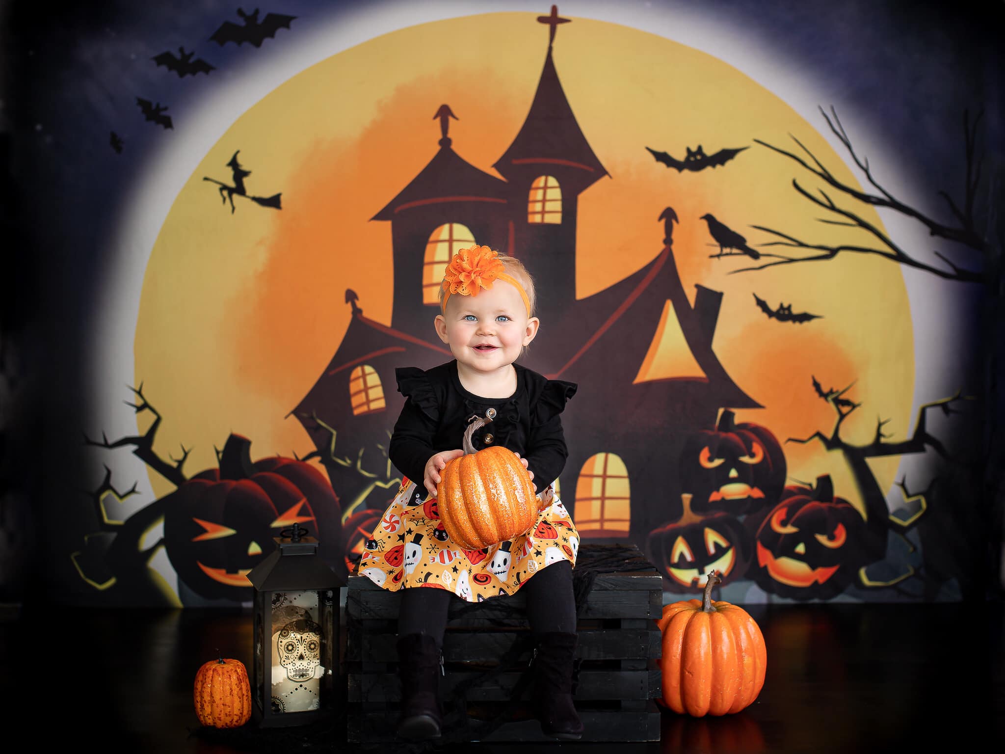Kate Halloween Backdrop Pumpkins Witch House Designed by Chain Photography - Kate Backdrop AU