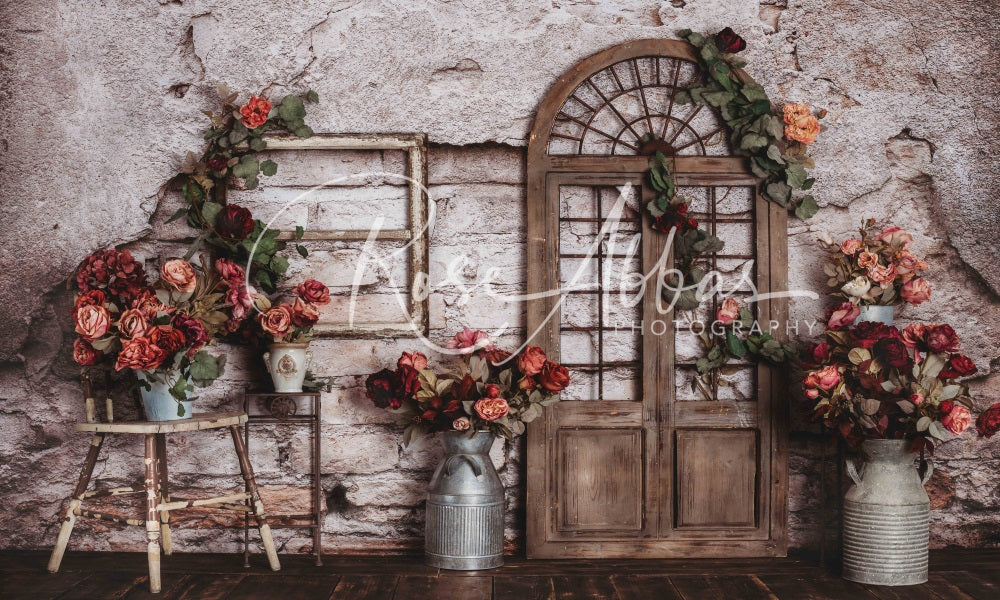 Kate Vintage Brick Wall Backdrop Rose Spring Mother's Day for Photography Designed By Rose Abbas