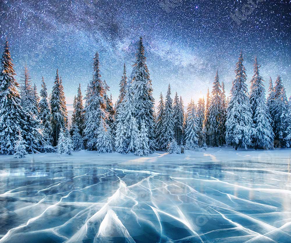 Kate Xmas Backdrop Winter Snow Forest Frozen Lake for Photography - Kate Backdrop AU