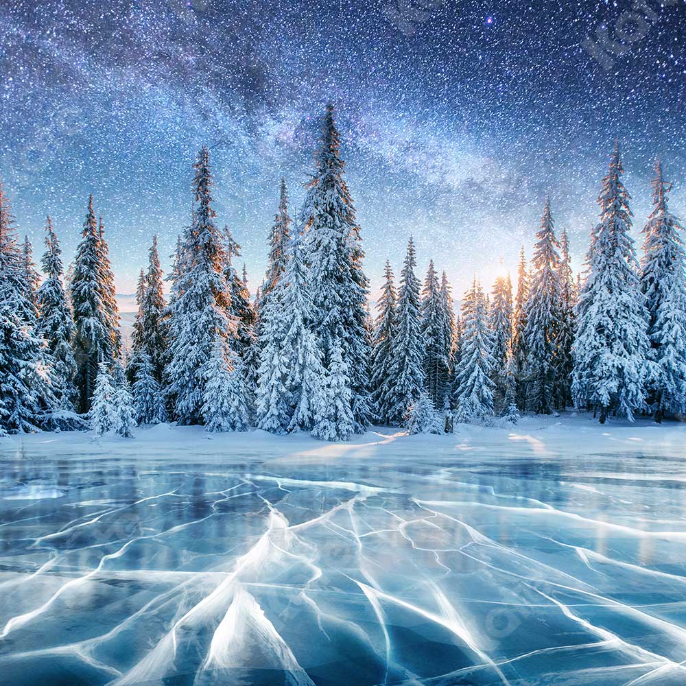 Kate Xmas Backdrop Winter Snow Forest Frozen Lake for Photography - Kate Backdrop AU